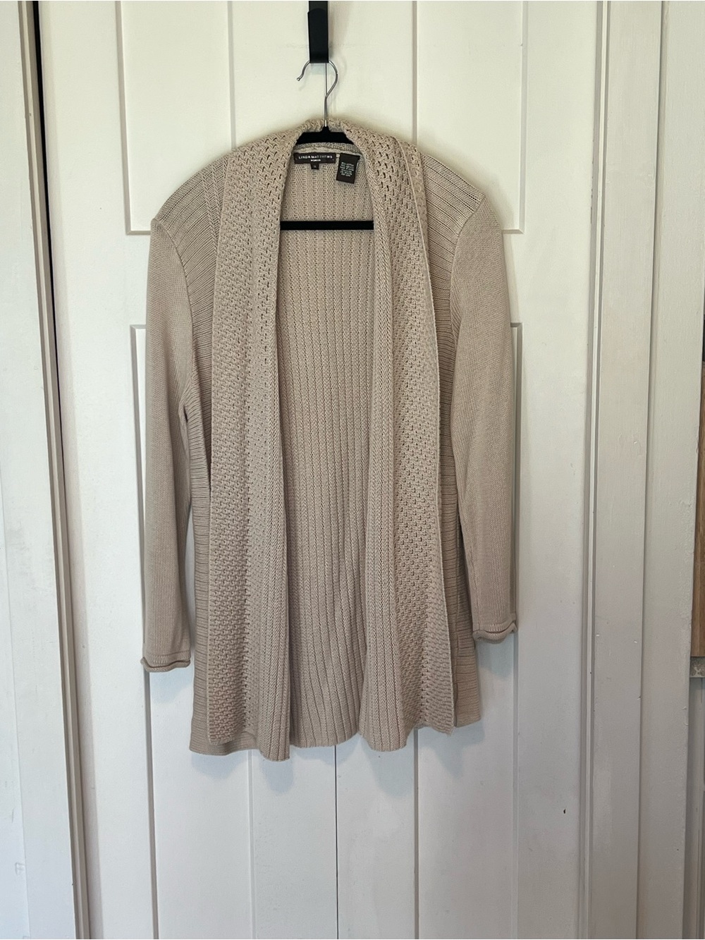 Linda Matthews Beige Lightweight Open-Front Knit Cardigan sz 1X EUC